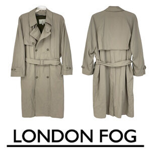 Vintage Y2K London Fog Sz 44 Classic Tan Double Breasted Trenchcoat Belted Lined